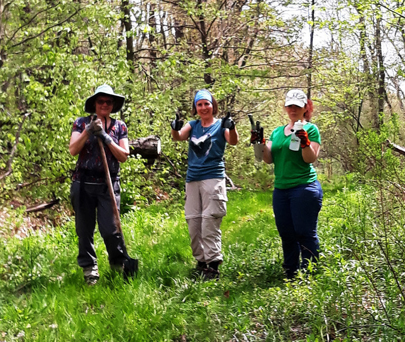 Marjorie Linko of Livingston Manor (center) pitched in to improve this favorite local trail at Frick Pond.